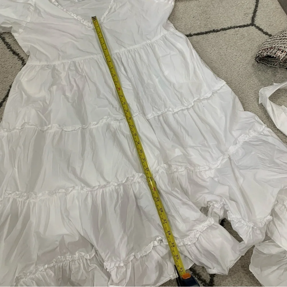 Sue Sartor x Cynthia Cazort Collins Dress High Low Midi Ruffle Tiered in White - Picture 8 of 8